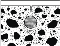 Surface crack caused by settlement around reinforcing bar